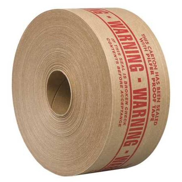 TapeCase"Warning" Printed Kraft Water Activated Tape 3" x 450' (1 Roll)