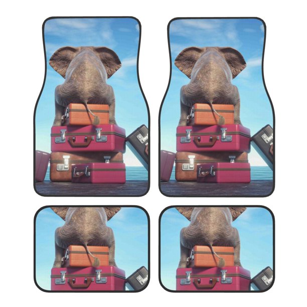 Balery Elephant Sits Juego de 4 Alfombrillas para Auto, Revestimientos de Caucho Resistente, Diseño Antideslizante