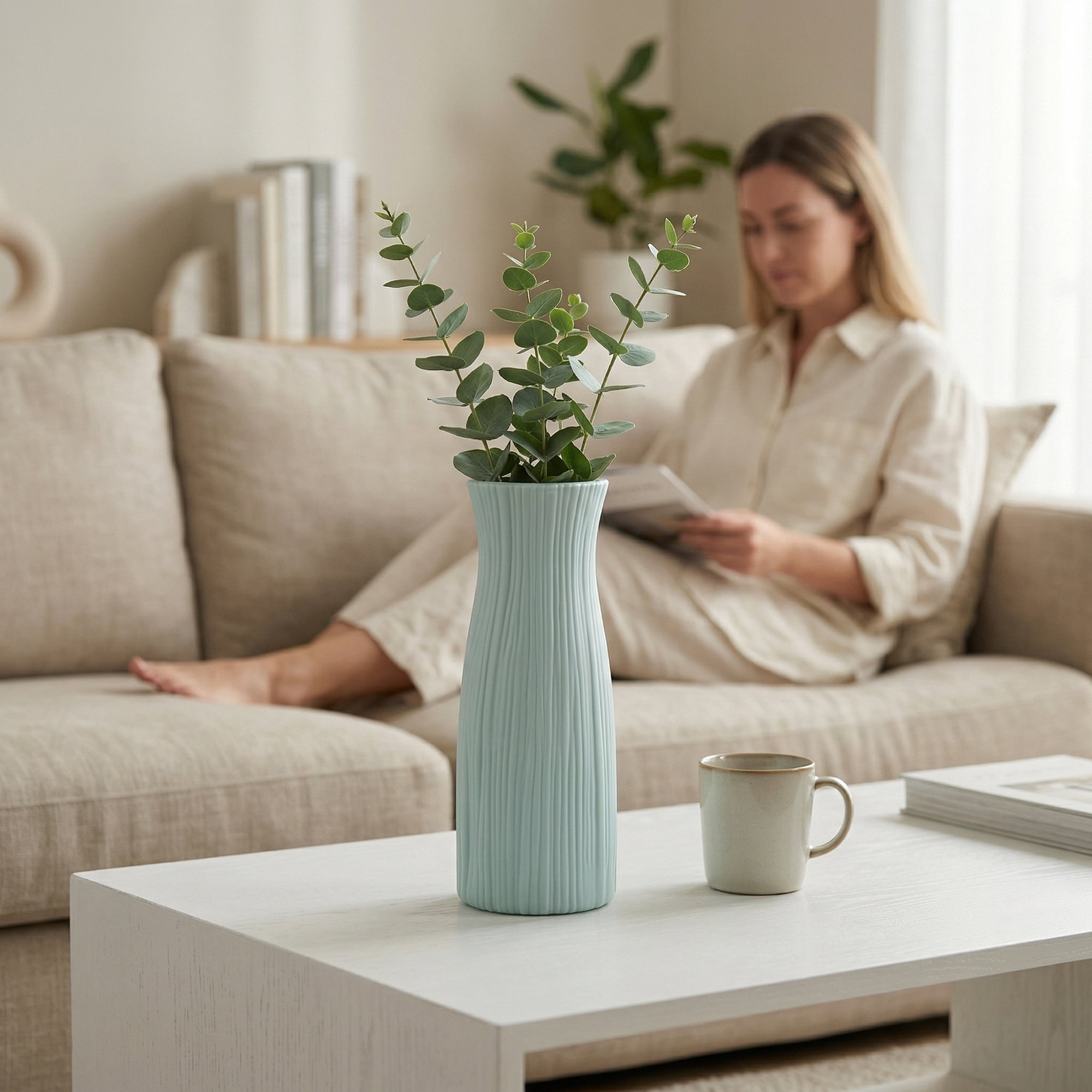 Unique Bargains Unbreakable Plastic Minimalist Geometric Vase Green 3.5" x 3.5" x 9.4"