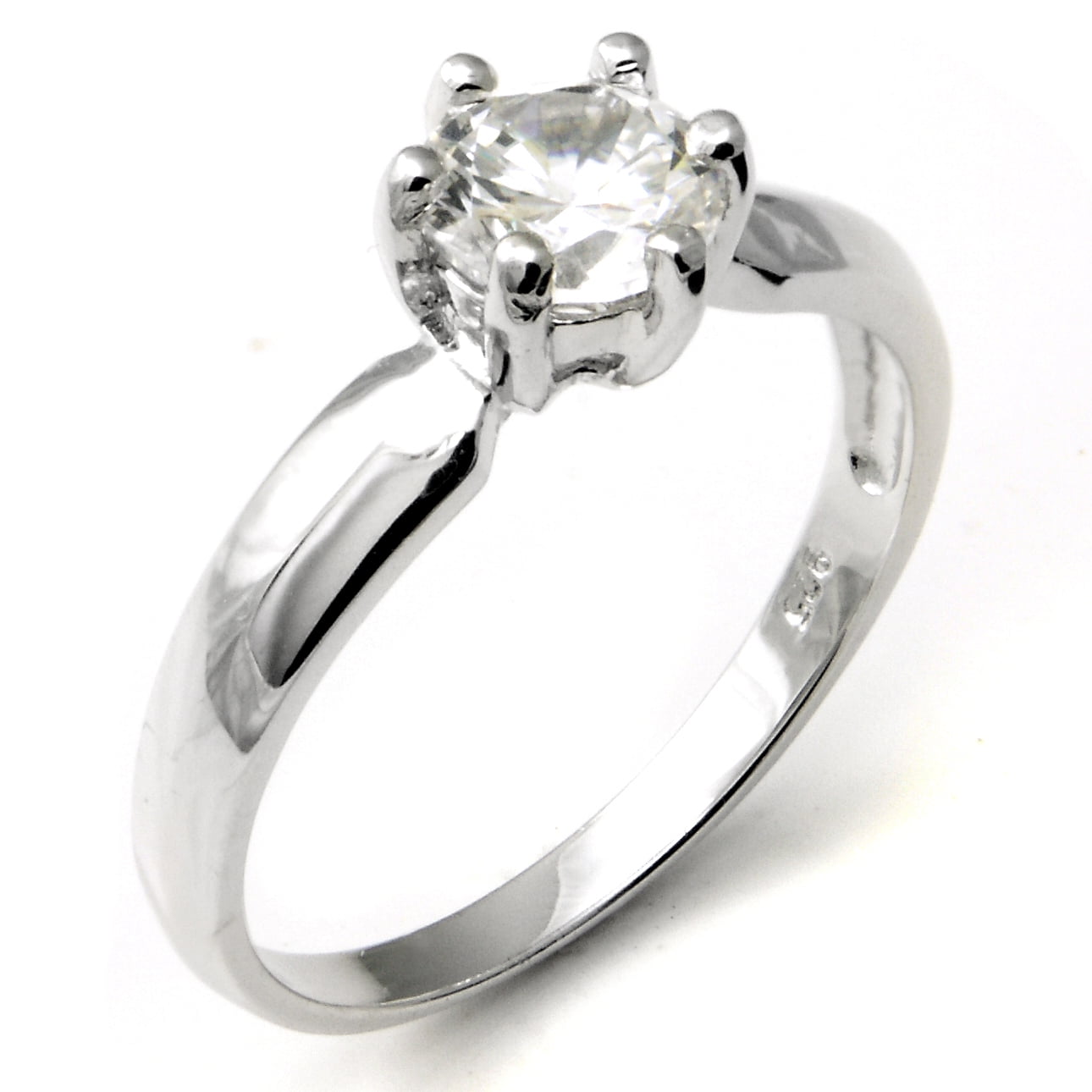 Sterling Silver Cubic Zirconia Solitaire 1.25 Carat tw Round Cut 6-Prong Set CZ Engagement Ring, Nickel Free Sz 7