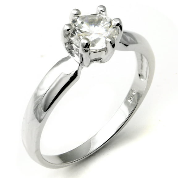 Sterling Silver Cubic Zirconia Solitaire 1.25 Carat tw Round Cut 6-Prong Set CZ Engagement Ring, Nickel Free Sz 7