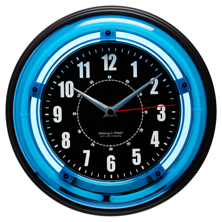Sterling and Noble 11 Vibrant Blue Neon Analog Wall Clock