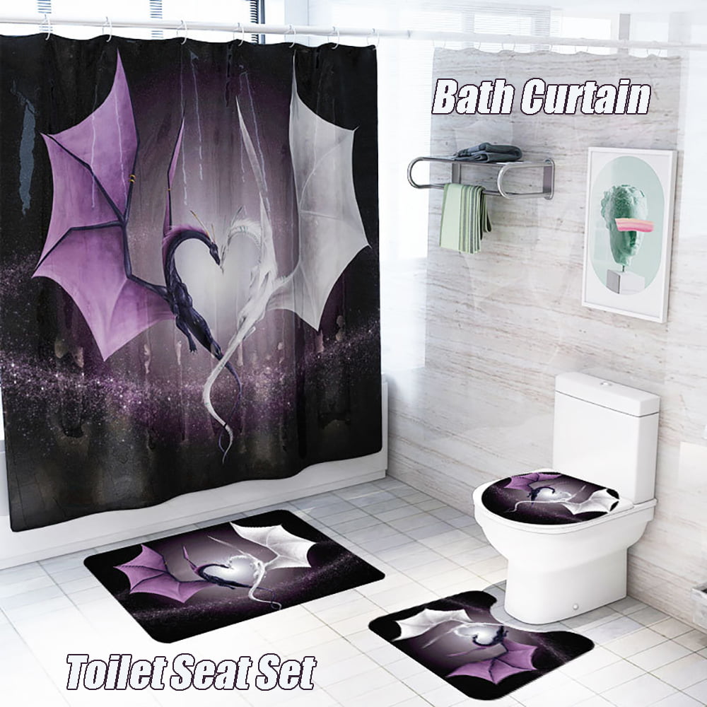 180*180CM Cartoon Shower Curtain Toilet Cover Mat Non-Slip Waterproof 