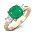 thumbnail image 2 of Mooneye 925 Sterling Silver Rose Vermeil 7 mm Cushion Emerald Three Stone Engagement Women Ring, 2 of 3