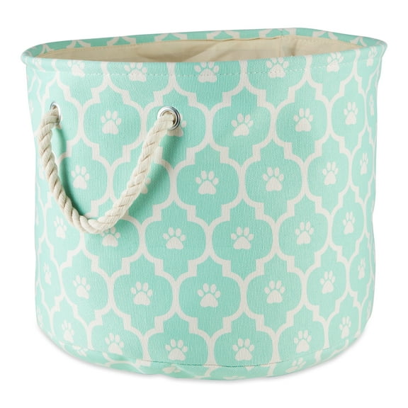 Contemporary Home Living 18" Aqua Green Decorative Round Large Lattice Paw Pet Storage Bin
