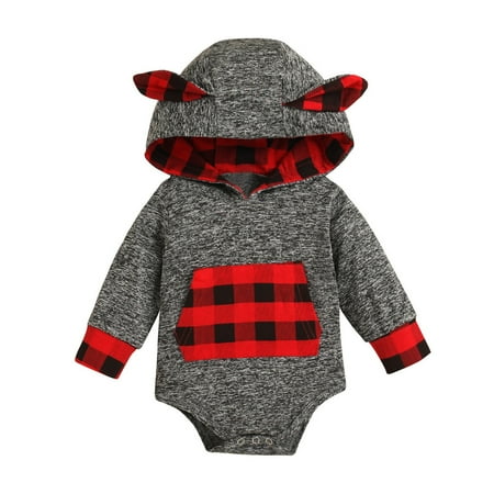 

LBECLEY Clothes for Boy 18 Months Baby Boys Girls Long Sleeve Plaid Hooded Romper Bodysuit Clothes Boy Baby Footless Pajamas Boys Pajama Sets A 100