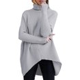 thumbnail image 3 of Suéter de punto de manga larga con cuello alto y dobladillo irregular para mujer de Europa y Estados Unidos para otoño e invierno, 3 of 6