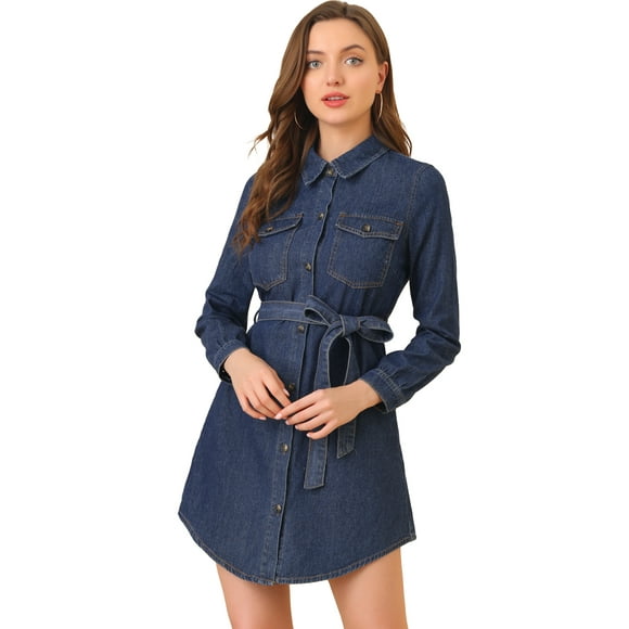 Vestido camisero Allegra K mezclilla Azul L para mujer