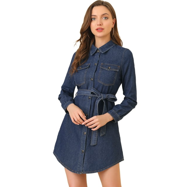 Vestido camisero Allegra K mezclilla Azul L para mujer
