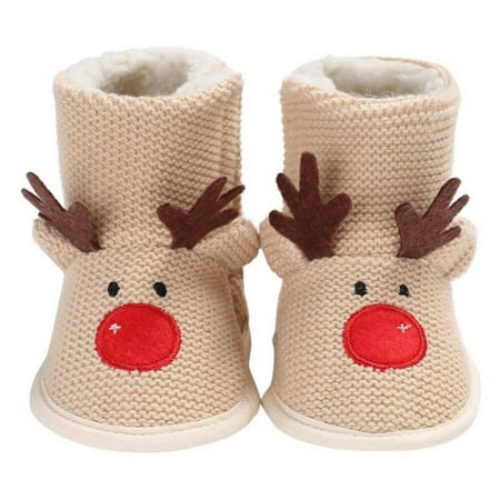 

[FACTORY WHOLESALE!]Infant Christmas Boot 0-18M Newborn Fleece Boots Soft Non-slip Sole Toddler Plush Lined Prewalker Knitted Snow Boots