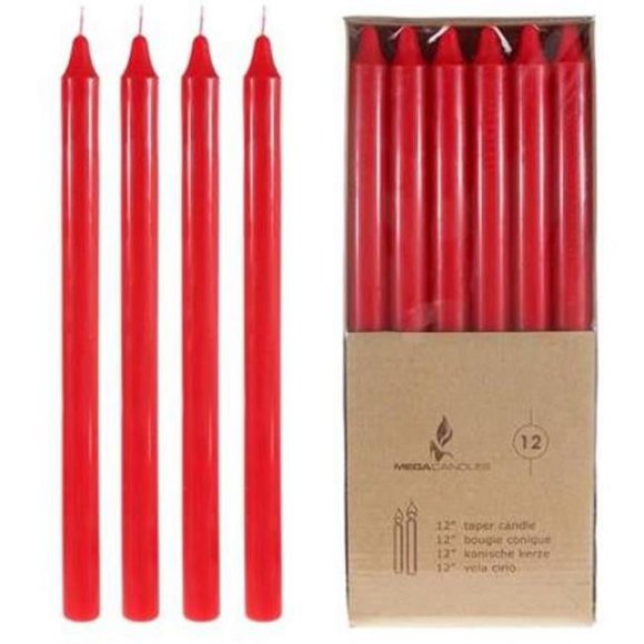 DDI 1996388 12-Piece 12" Unscented Straight Taper Candle in Brown Box - Red Case of 24