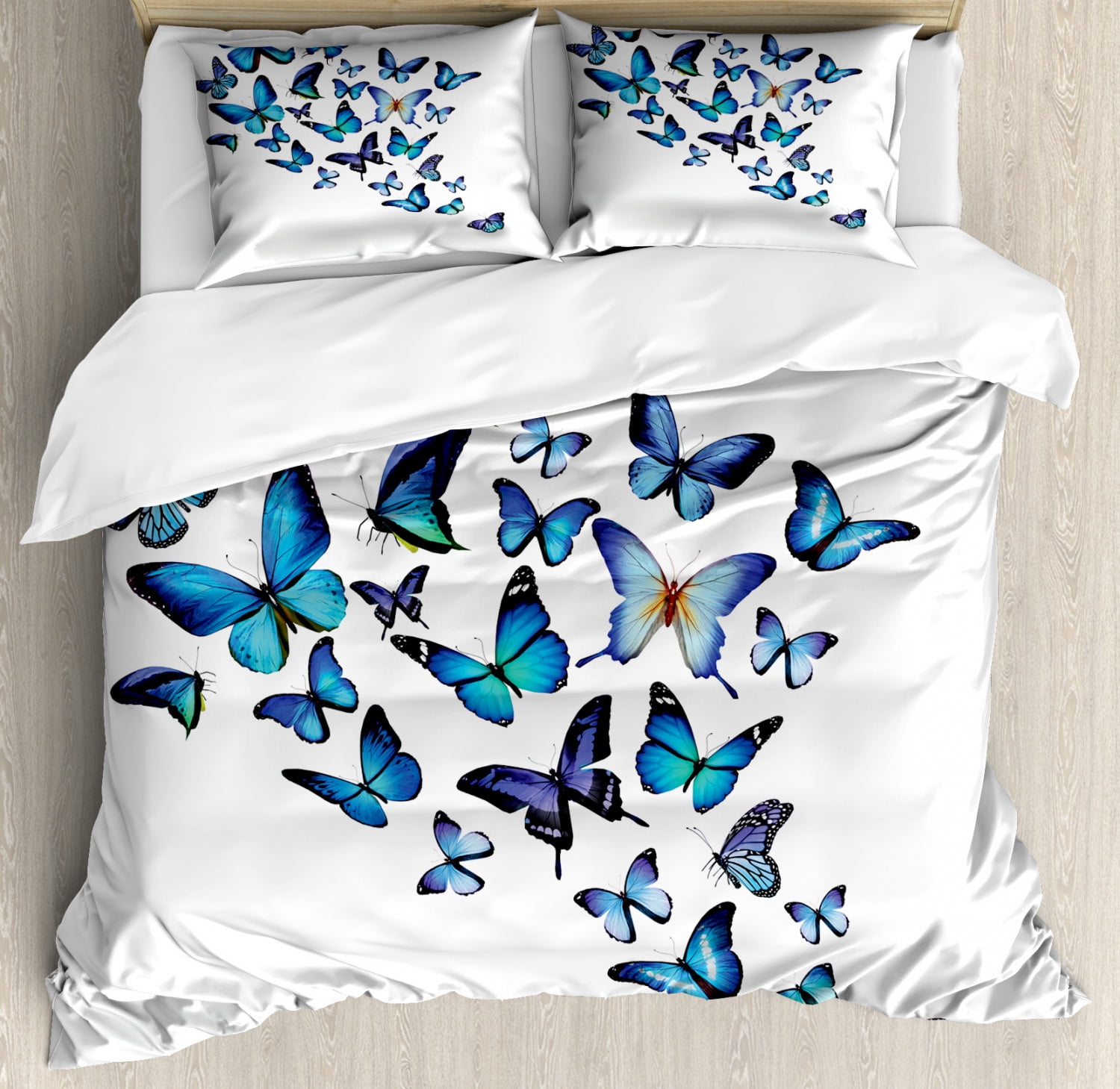 Butterflies Duvet Cover Set, Group of Flying Butterflies Natural