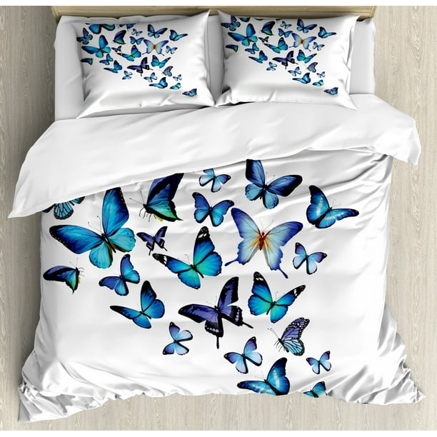 Butterflies Duvet Cover Set, Group of Flying Butterflies Natural