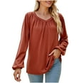 thumbnail image 2 of qILAKOG Womens Summer Tunic Tops 2024 Dressy Casual Women's Long Sleeve V-Neck Pleated T Shirts Fall Fashion 2024 Basic Loose Fit Tops Ladies Shirts Blouse Autumn Clothes, Coffee&S, 2 of 4