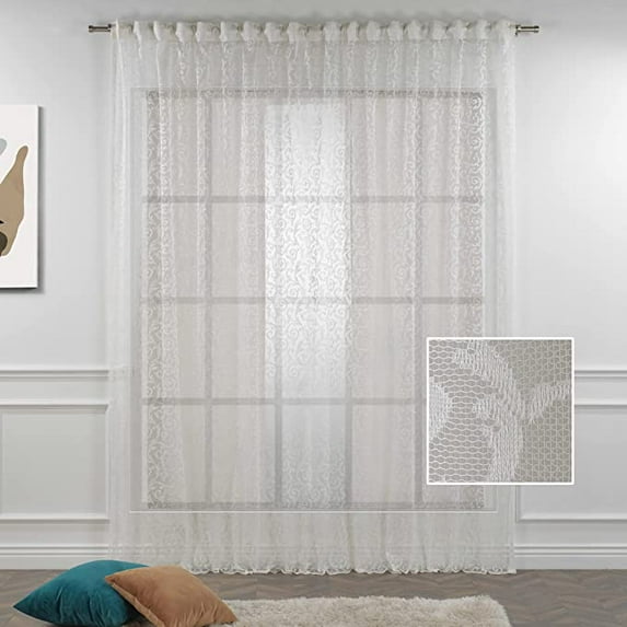 3S Brother's Cream Lace Sheers Extra Long Floral Style Curtains Set of 2 Panels Rod Pocket & Back Tab Home Décor Window Custom Made Drapes 10-30 Ft. Long -Made in Turkey Each Panel (100"W x 72"L)
