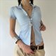 thumbnail image 5 of Blusa de Corta Y2K para Mujer, con Botones y Rayas, Cuello en V, Estilo Vintage, Ajustada, para Salir Azul S, 5 of 10