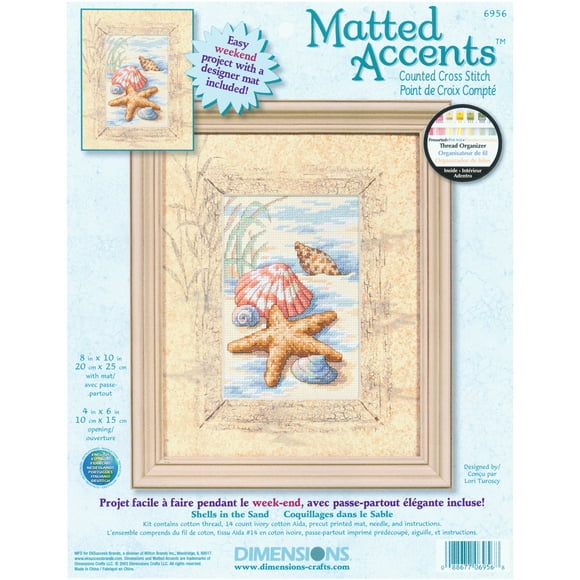 Matted Accents Shells In The Sand Counted Cross Stitch Kit-8"X10" Mat, 4"X6" Opening 14 Count