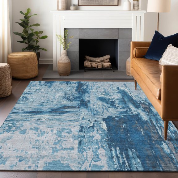 Addison Rugs Machine Washable Indoor/ Outdoor Abstract Contemporary Chantille Rug 10' x 14' - Denim