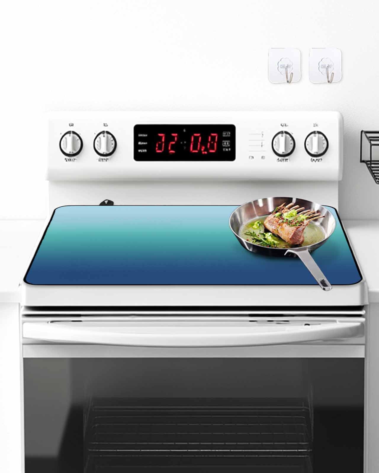 Stove Top Covers for Electric Stove, Teal Blue Ombre Glass Stovetop Cover Protector, Modern Abstract Art Gradient Aesthetics Induction Cooktop Protector Oven Mat for Kitchen Countertop 24"x21"