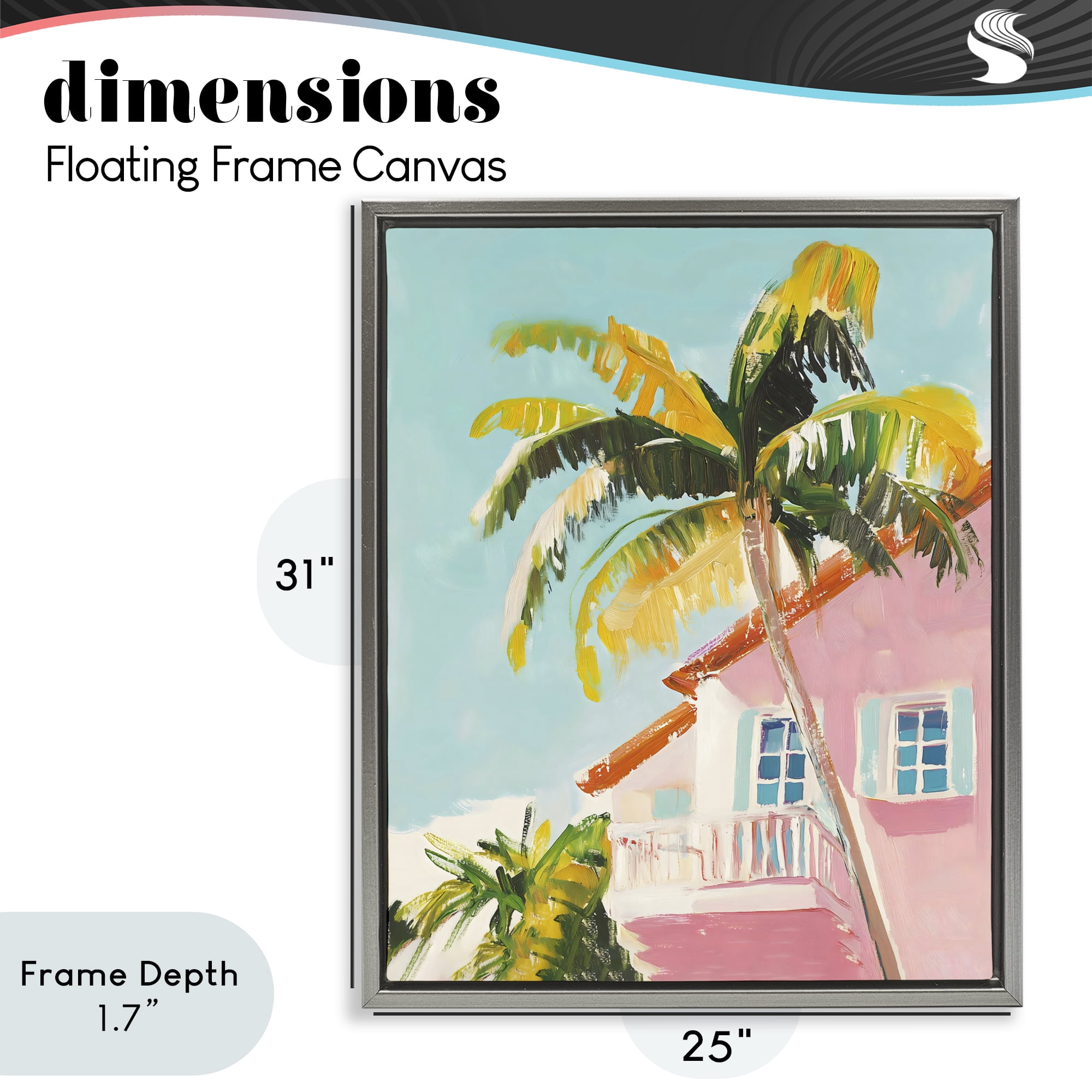 Stupell Industries Pink House Palm Tree Gray Framed Floater Canvas Wall Art, design by The Prints Vibe