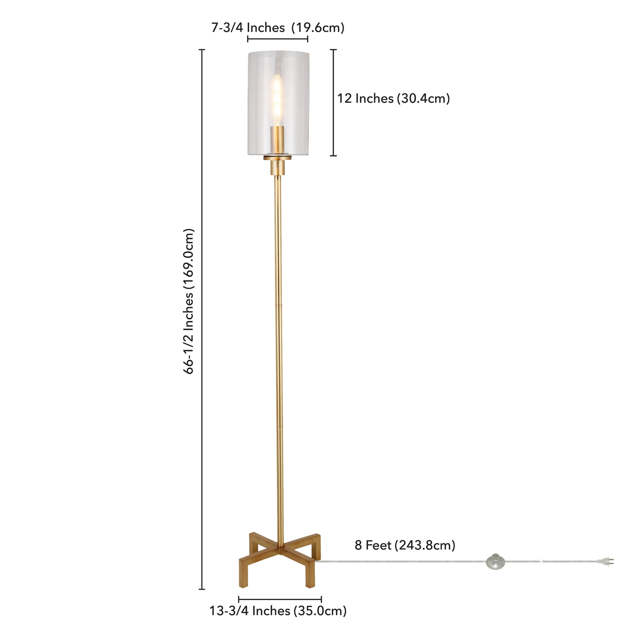 Evelyn&Zoe Panos 66.25" Tall Floor Lamp with Glass Shade, Brass/Clear