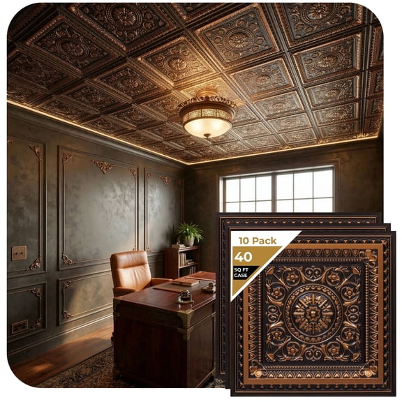223 - La Scala 2 ft. x 2 ft. PVC Glue-up or Lay in Ceiling Tile in Antique Copper (40 sq.ft / Pack) - 10 Pieces