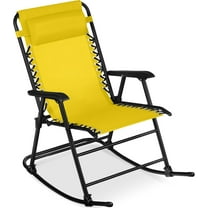 YEXJ Outdoor Folding Rocking Chair, Zero Gravity Lounge Chair, Patio Rocker w/Headrest Pillow-Sunflower Yellow
