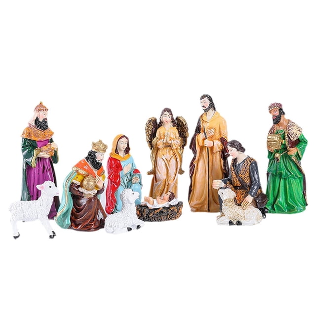 Juego de figuras de la Natividad de Navidad, estatua de resina de Jesús para encimera de la Sagrada Familia, pesebre de Jesús para chimenea, fiesta,