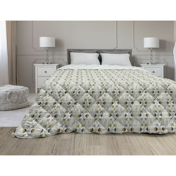 Grey and Yellow Down Alternative Comforter, Circus Tent Inspired Vintage Retro Stripes Modern Image, Microfiber Quilt for All Season, 5 Sizes, Pale Yellow White, by Ambesonne