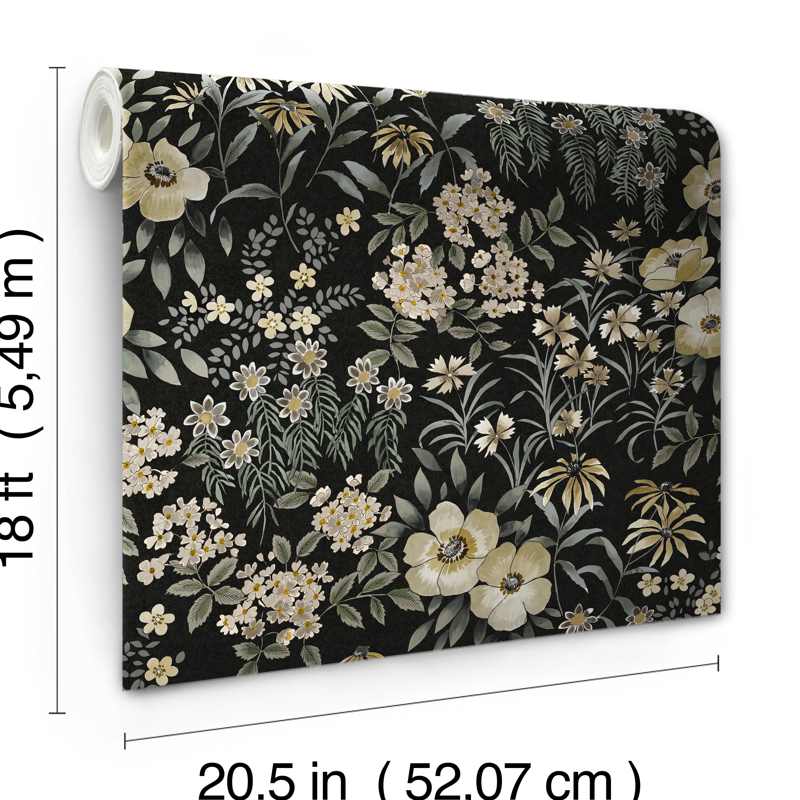 (2 pack) Roommates Studio Black Pearson Floral Peel and Stick Wallpaper  30.75 Sq. ft, 1 count, image size:2700x2700