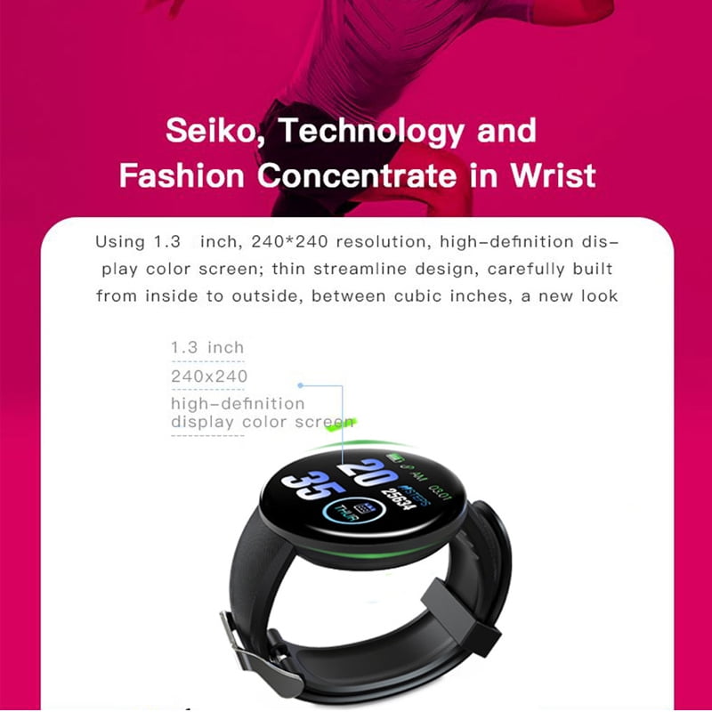 D18 Fitness Watch Smart Bracelet Heart Rate Monitor Blood Pressure Blood Oxygen Measurement Healthy Life Sleep Tracker for iOS Android Phone Walmart