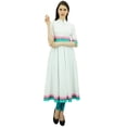 thumbnail image 1 of Bimba Kurta en Coton pour Femmes, Longue Robe Anarkali Évasée avec Pompon, 1 of 2
