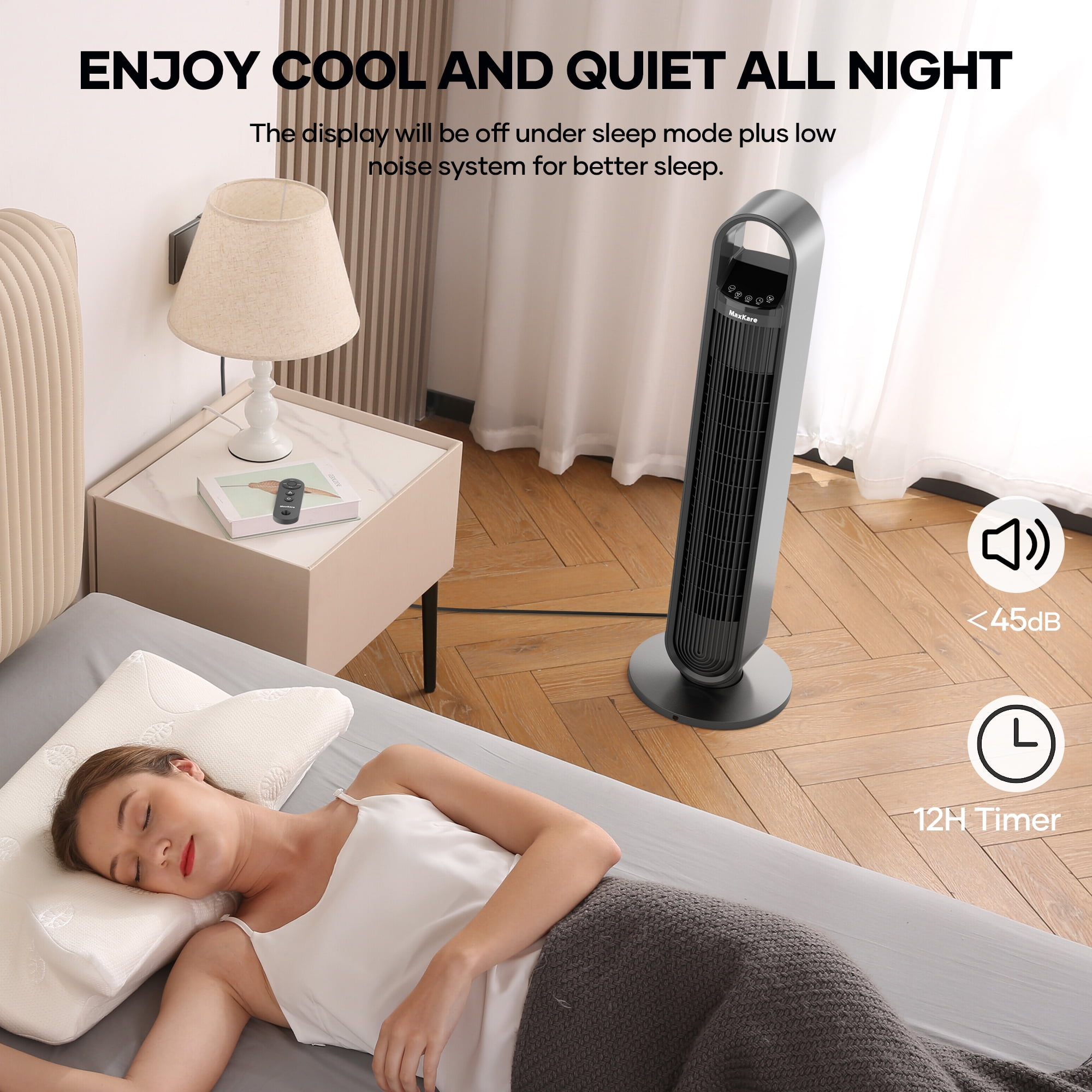 MaxKare 36"  Tower Fan Oscillating Cooling Fan, Remote Control, 3 Wind Modes, Timer, for Office, Home