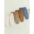 thumbnail image 2 of Toddler Baby Boys Casual Cotton Linen Pants Solid Color Drawstring Button Cargo Pants with Pockets, 2 of 7