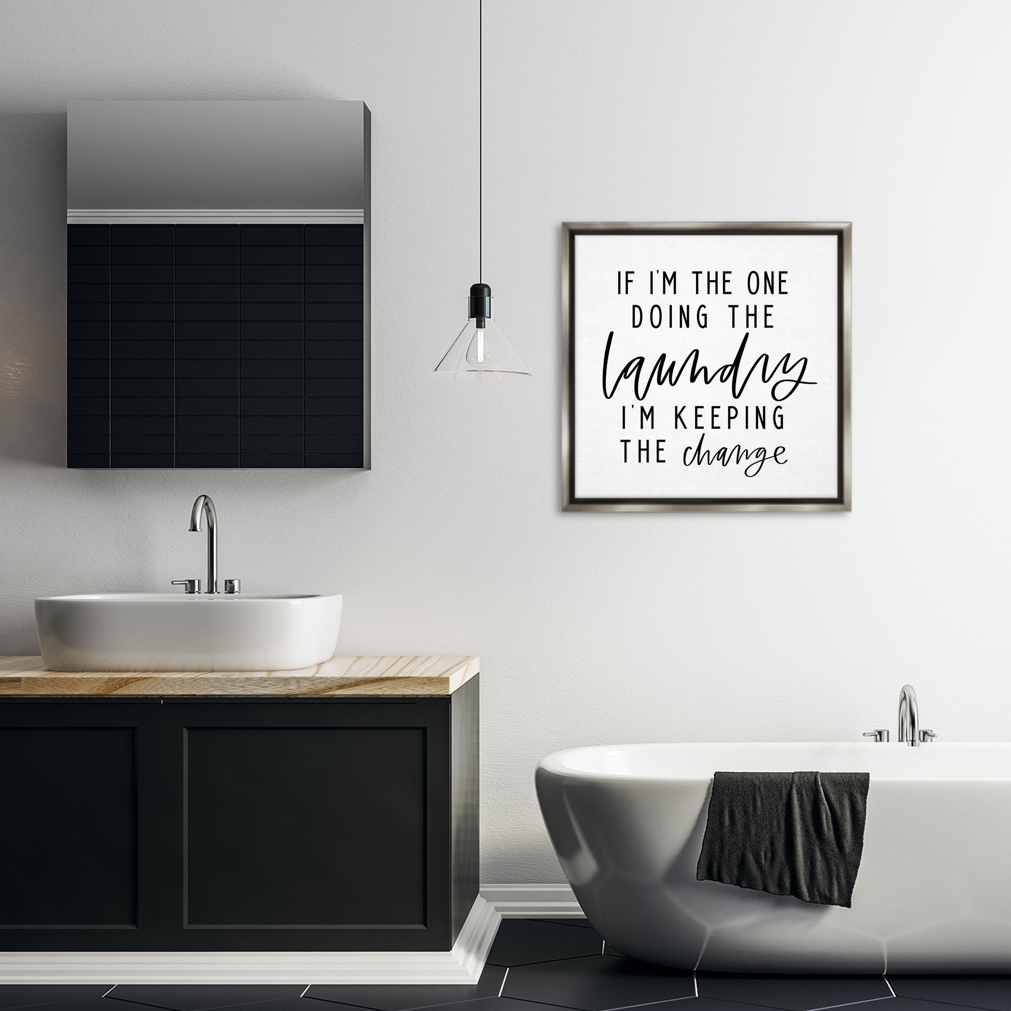 Stupell Industries Keeping The Change Laundry Bath & Laundry Painting Gray Floater Framed Canvas Art Print Wall Art, 25 x 25
