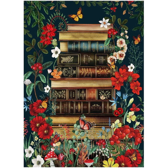 BenBen 1000 Pieces Puzzles for Adults, Vintage Books and Wildflower Jigsaw Puzzle Letters on Back