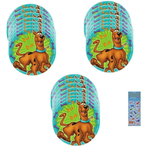 Scooby Doo Birthday Boy Party Supplies Bundle includes 24 Dessert Cake Paper Plates 7" and 1 Dinosaur Sticker Sheet