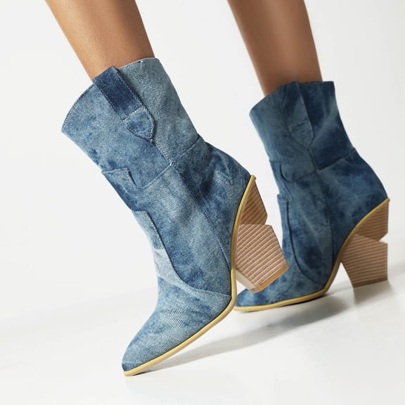 OKBOP Women's High-Heels Mid Calf Boots-Warm Womens Shoes Fashion Winter Over The Knee Christmas Boots Womens Boots Clearance