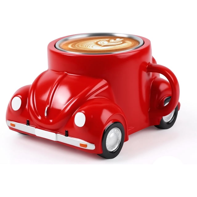 Beetle Shaped Coffee Mug, Cerámica Hecha a Mano para Fanáticos de Autos, Taza de Té Única para Oficina/Hogar, Regalo Original para Hombres/Mujeres (Rojo)