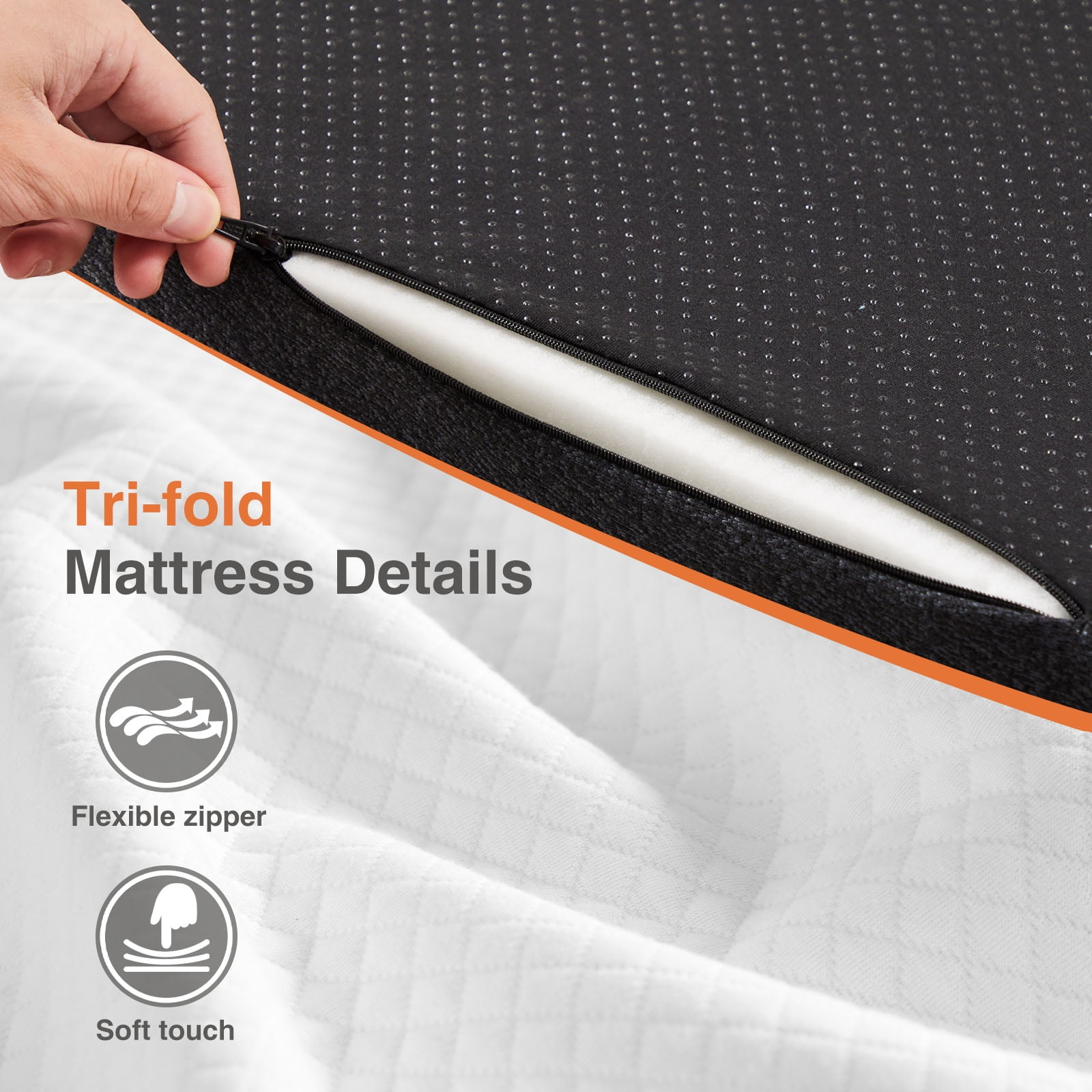Gianna 3" Twin XL Tri-Fold Memory Foam Mattress, Foldable Mattress