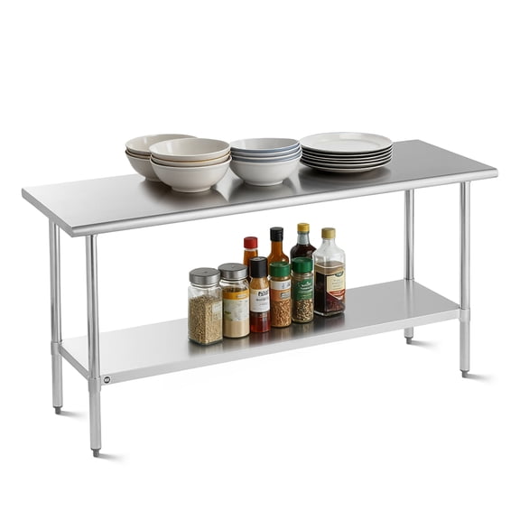 RSN Trend Stainless Steel Table for Prep & Work 24 x 72 Inches, NSF Commercial Heavy Duty Table with Undershelf and Galvanized Legs for Restaurant, Home and Hotel