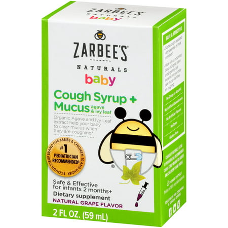 Zarbee's Naturals Baby Cough Syrup + Mucus with Agave & Ivy Leaf , Natural Grape Flavor, 2 Fl. Ounces (1