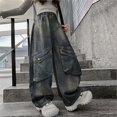 thumbnail image 4 of GiLiling Girls Y2K Aesthetic Baggy Cargo Jeans High Waist Wide Leg Distressed Denim Pants Elastic Waist Vintage Casual (Blue, 9-10 Years) (Blue, 15-16 Years), 4 of 9