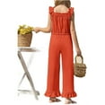 thumbnail image 5 of Summer Ruffle Sleeve Girls Plain Casual Jumpsuit Children Kids Elastic Waist Wide Leg Romper for 5-14 Years, 5 of 6