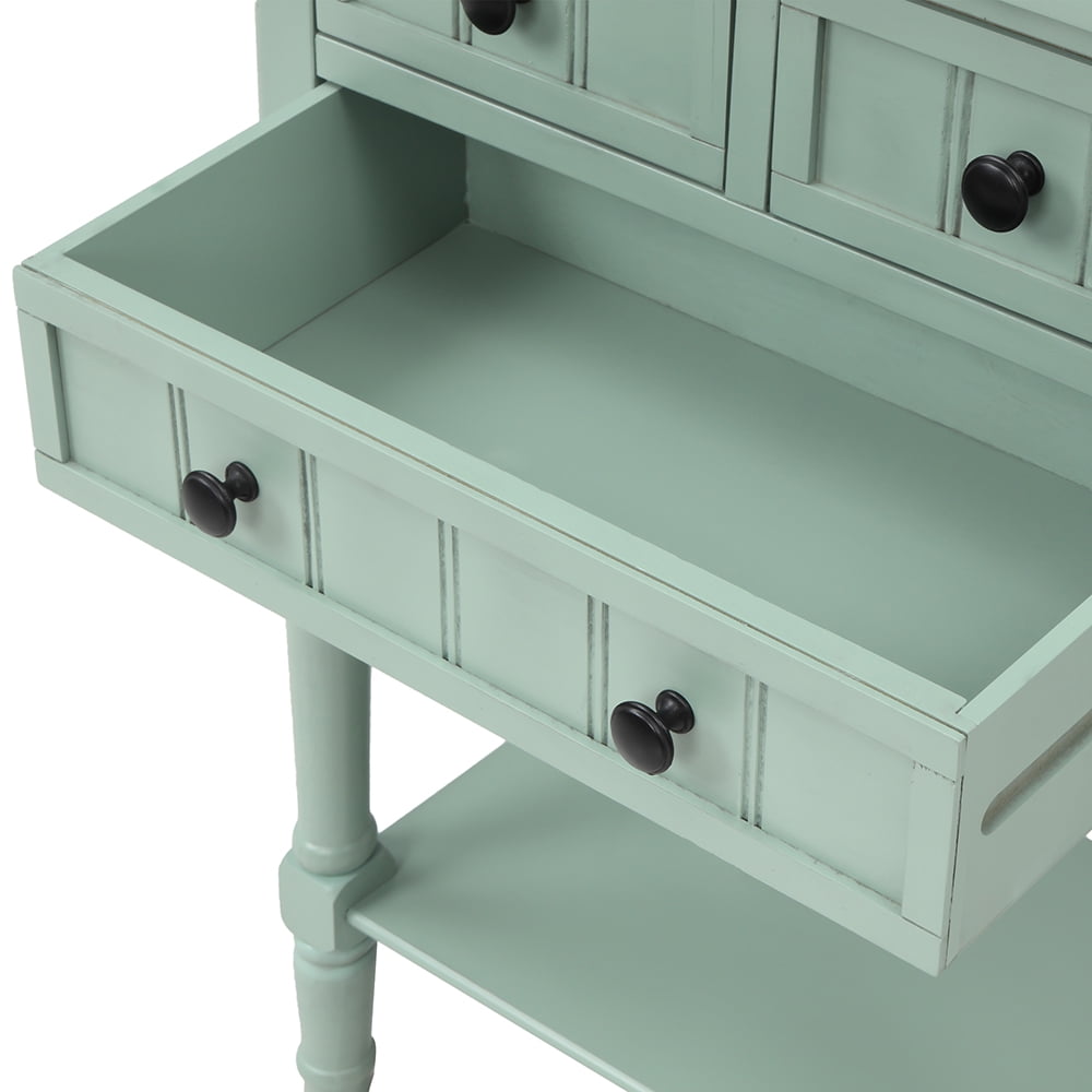 Kepooman Narrow Console Table, Rustic Entryway Cabinet with Storage Drawers and Bottom Shelf, Slim Sofa Table for Living Room, Easy Assembly, Retro Blue Kepooman Narrow Console Table, Rustic Entryway Cabinet with Storage Drawers and Bottom Shelf, Slim Sofa Table for Living Room, Easy Assembly, Retro Blue