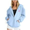 thumbnail image 3 of Breast Cancer Awareness Hoodies for Women 2025 Pink Ribbon Graphic Zip Up Hooded Sweatshirt with Pockets Jackets Coat, 3 of 7