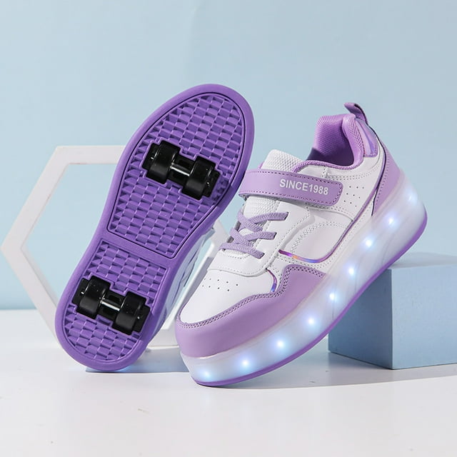 Zapatos de patín para niños y niñas, luz intermitente, zapatos con ruedas de 4 ruedas, zapatillas luminosas con luz Led, zapatos informales para exteriores para niños