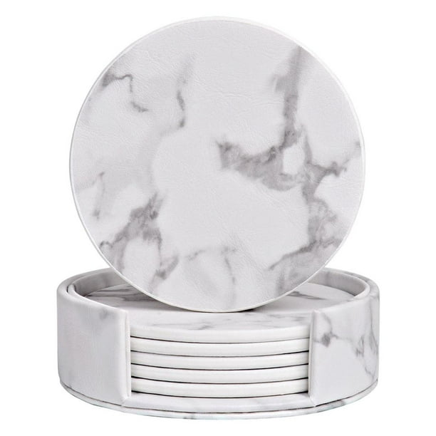 Posavasos de imitación mármol con soporte resistente a arañazos, ideales para té caliente. grano de mármol blanco