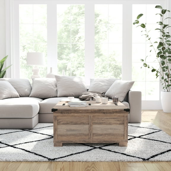 Merrick Lane Farmhouse Storage Coffee Table, Gray Wash