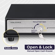 Volcora 13 Manual Push Open Cash Register Drawer for POS System, Touch Panel Stainless Steel Front, Black Heavy Duty Till 4 Bills 5 Coin, Key Lock, Fully Removable Money Tray Double Media Slots